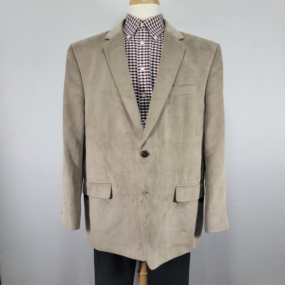 Haggar Men's Sport‎ Coat Blazer Two Button Beige Brown Suede Polyester 50R